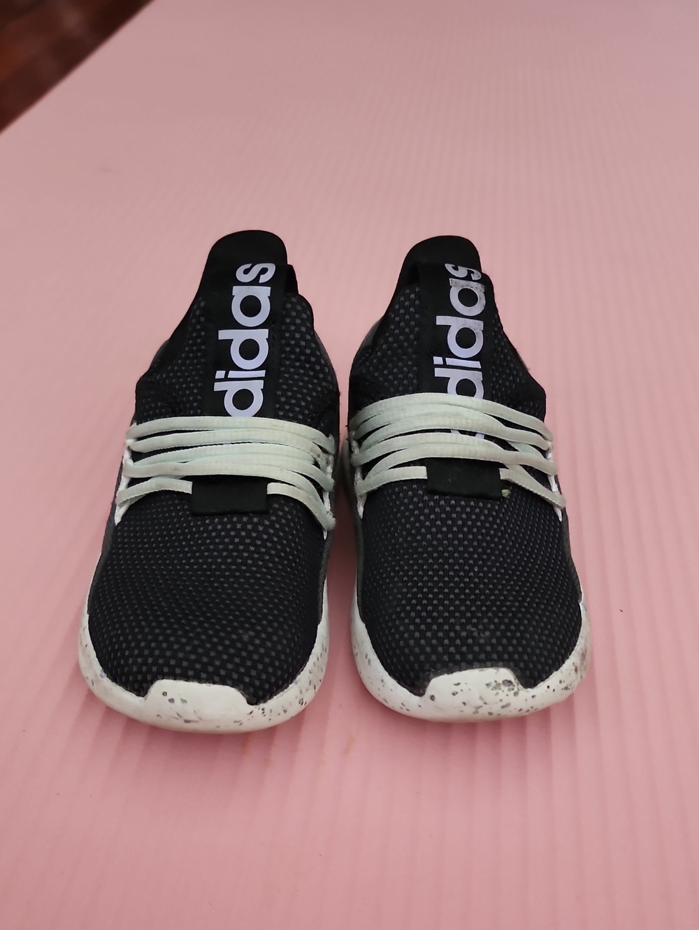 adidas Kids Black Athletic Sneakers with White Soles and Laces